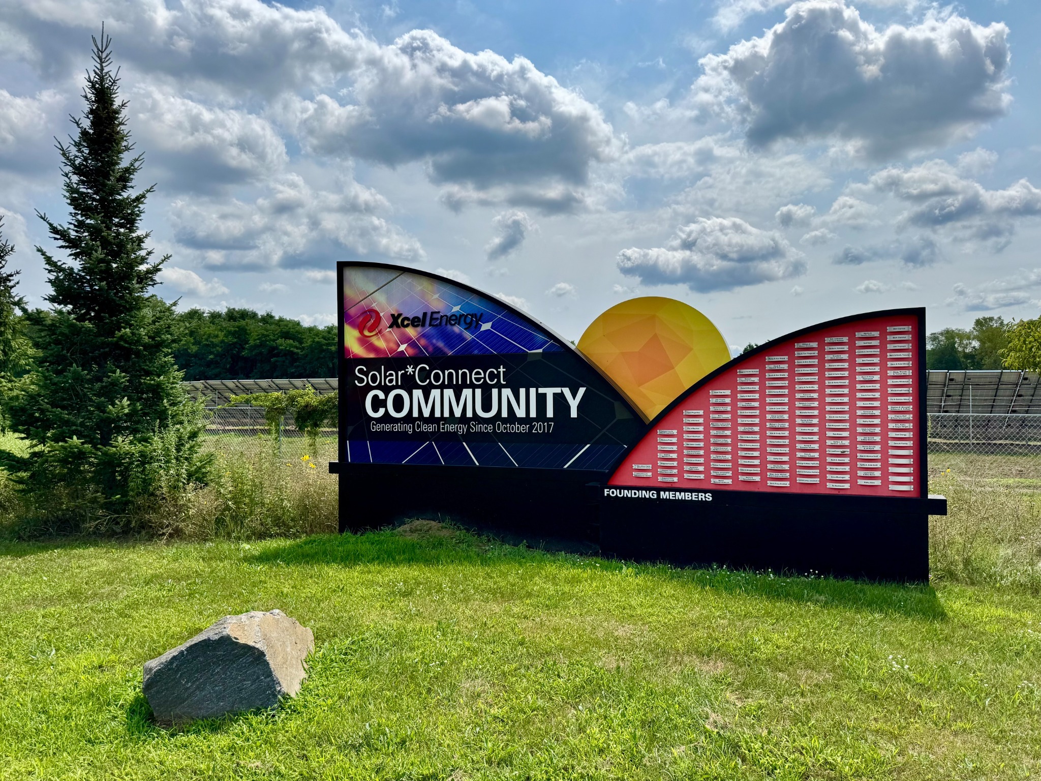 Xcel Energy Solar Connect Community sign at the Eau Claire solar site